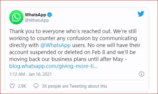 Whatsapp delays implementing its privacy policy