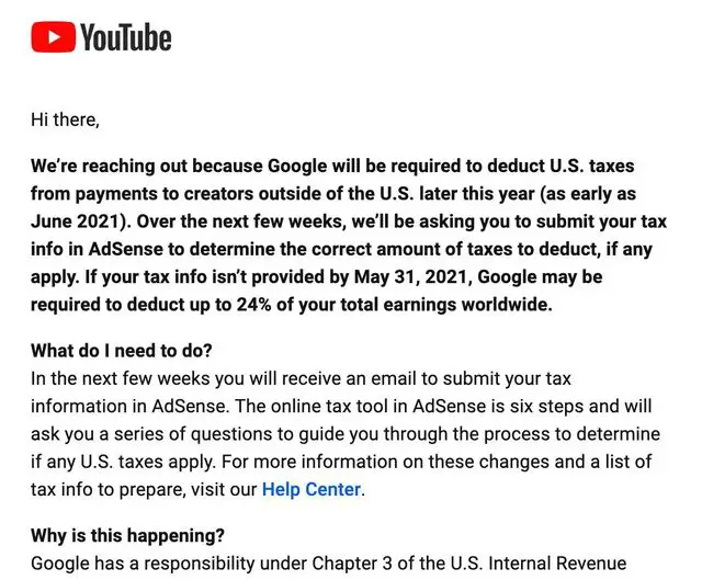 YouTube to Start Deducting Taxes From Creators
